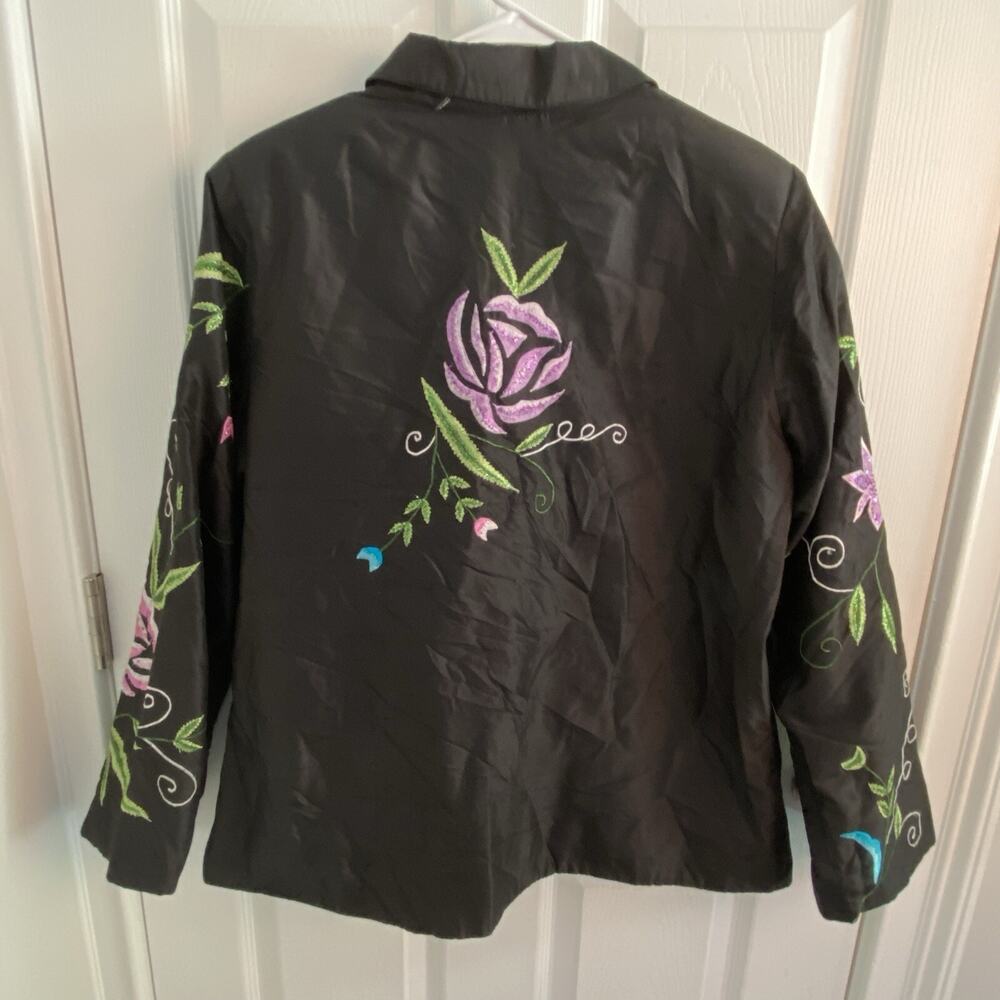 Vintage Silk Jacket Womens Large Floral Blutique Blazer Beaded Lined Buttons - Picture 4 of 7